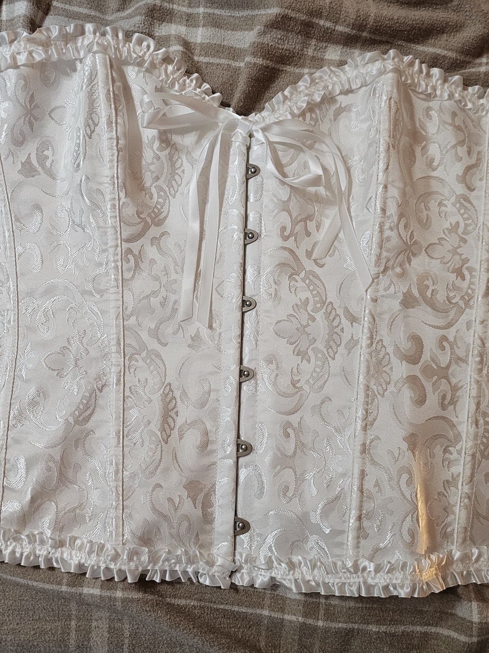 White Satin Brocade Lace-Up Corset
